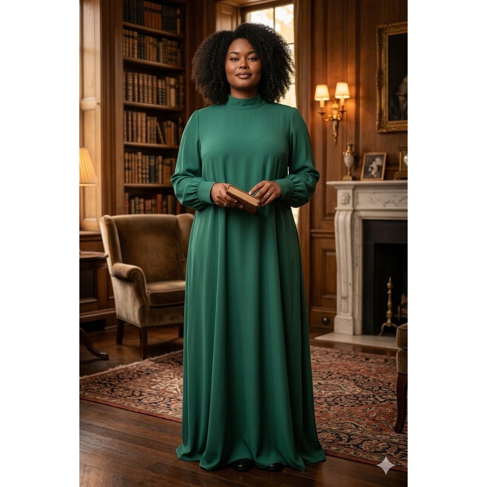 Reformation Aude Dress Forest Green High Neck‎ Victorian Cottage Size 22 Formal